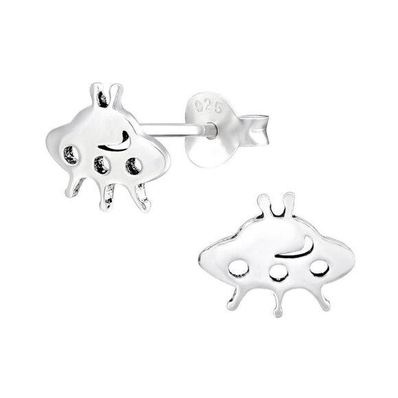 Sterling Silver Simple Ufo Stud Earrings - Picture 1 of 2